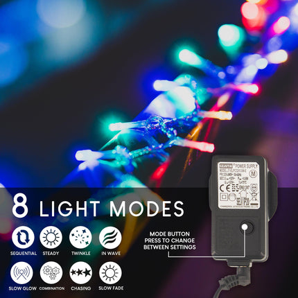 Indoor/Outdoor 8 Function LED Waterproof Fairy Lights with Green Cable (400) - Multicoloured-8800225810079-Bargainia.com
