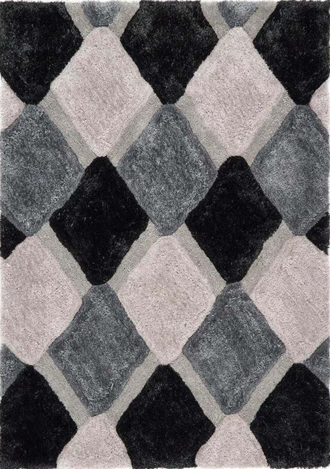 3D Grey Geometric Shaggy Rug - Bargainia.com - 