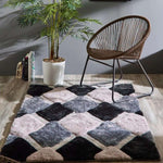 3D Grey Geometric Shaggy Rug - Bargainia.com - 