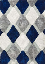 3D Navy Geometric Shaggy Rug - Bargainia.com - 