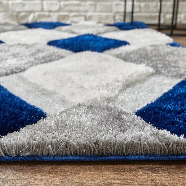 3D Navy Geometric Shaggy Rug - Bargainia.com - 5026134595460 - 3DGEOS_NAVYXX_060X110