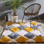 3D Ochre Geometric Shaggy Rug - Bargainia.com - 5026134565081 - 3DGEOS_OCHREX_060X110