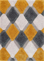 3D Ochre Geometric Shaggy Rug - Bargainia.com - 