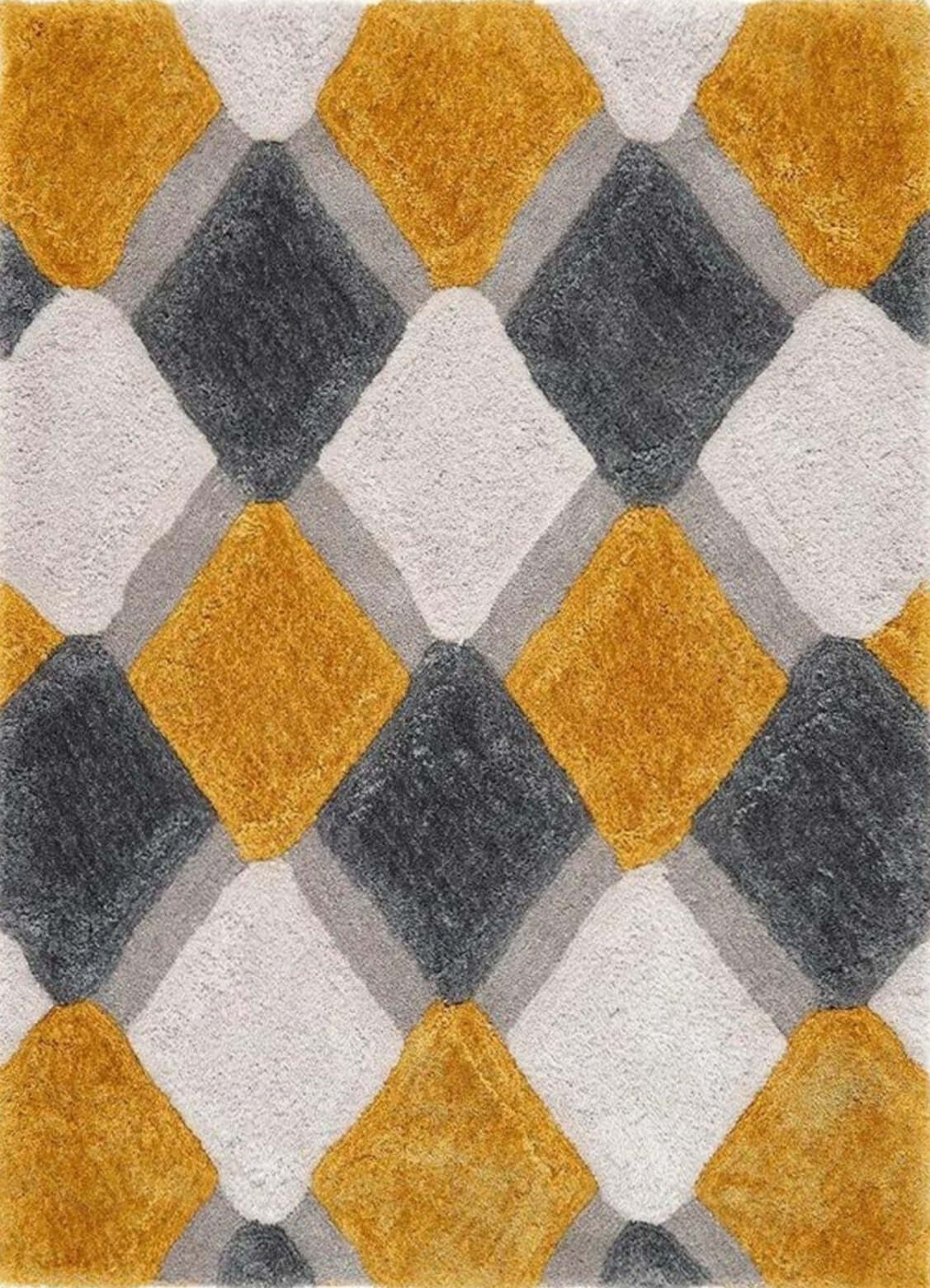 3D Ochre Geometric Shaggy Rug - Bargainia.com - 