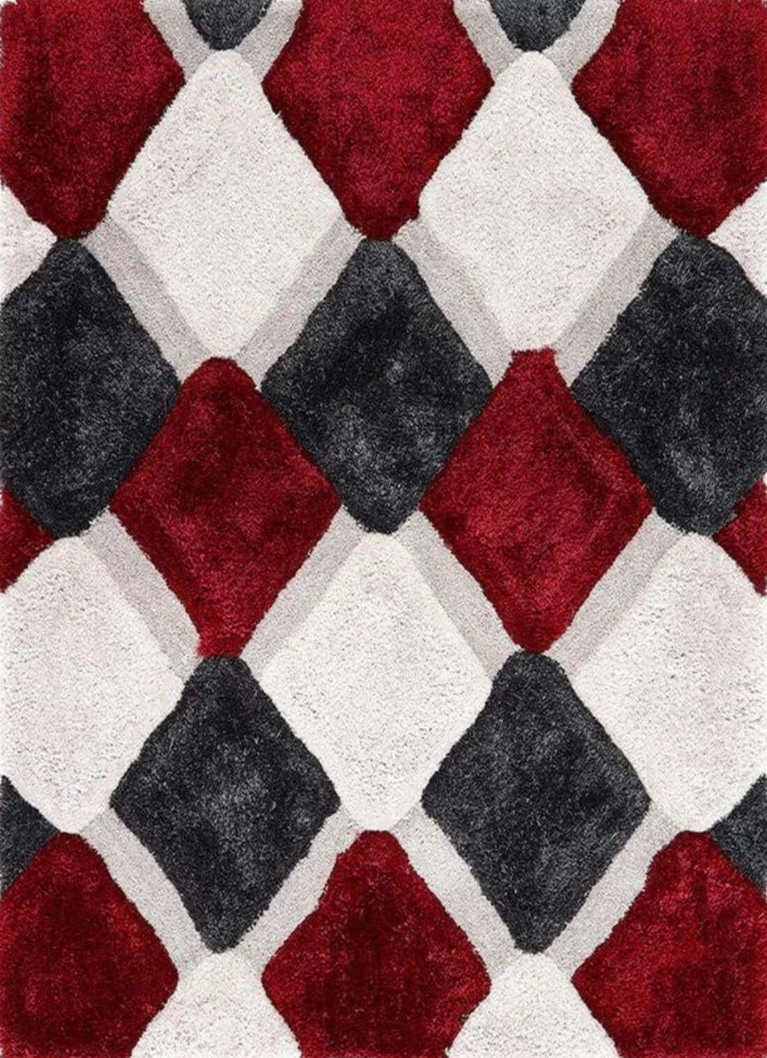 3D Red Geometric Shaggy Rug - Bargainia.com - 5026134565128 - 3DGEOS_REDXXX_060X110