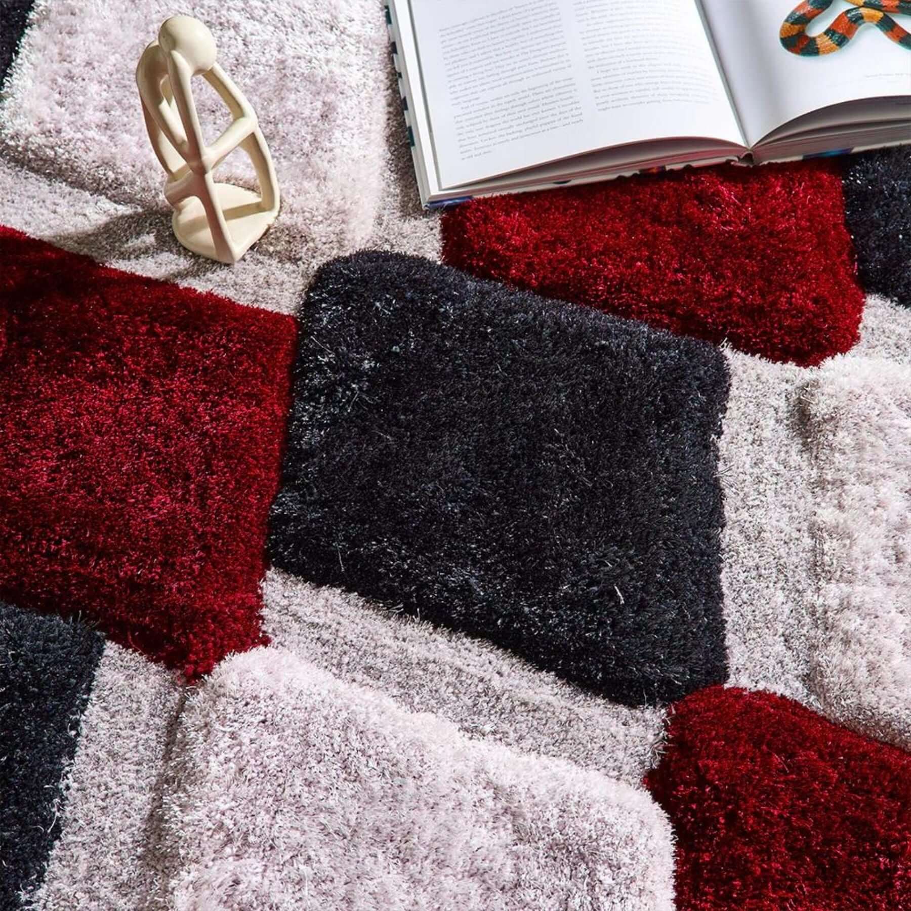 3D Red Geometric Shaggy Rug - Bargainia.com - 5026134565128 - 3DGEOS_REDXXX_060X110