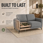 Brixton Grey Fabric Sofa, 2 Seater Linen Look Settee with Solid Wood Frame, Foam Cushions and Steel Legs