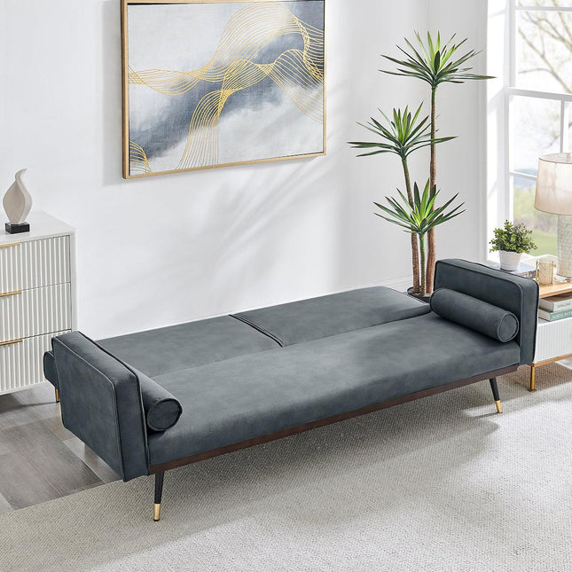 Jenna 3 Seater Split Back Faux Suede Click Clack Sofa Bed - Grey-5056536103871-Bargainia.com