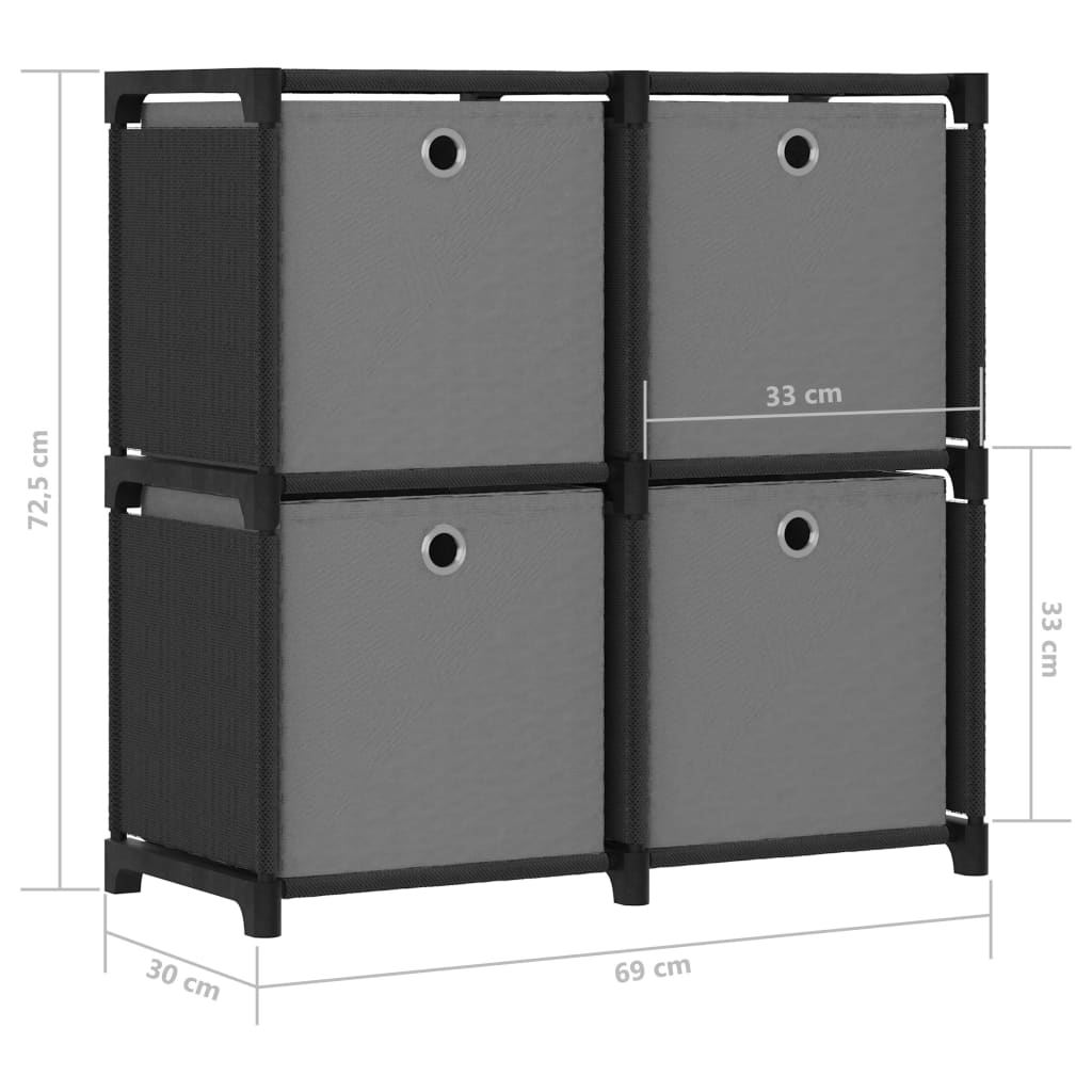 4 - Cube Display Shelf with Boxes Black 69x30x72.5 cm Fabric - Bargainia.com - 