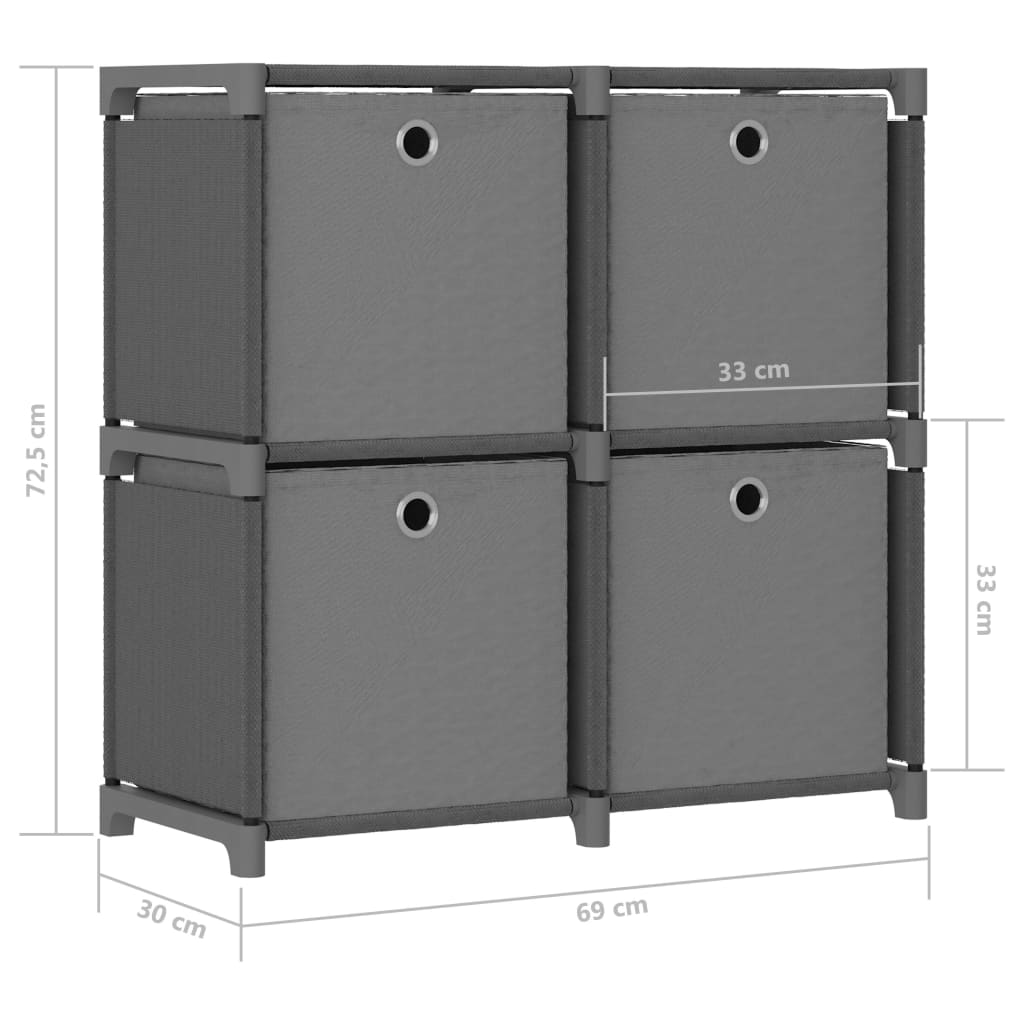4 - Cube Display Shelf with Boxes Grey 69x30x72.5 cm Fabric - Bargainia.com - 