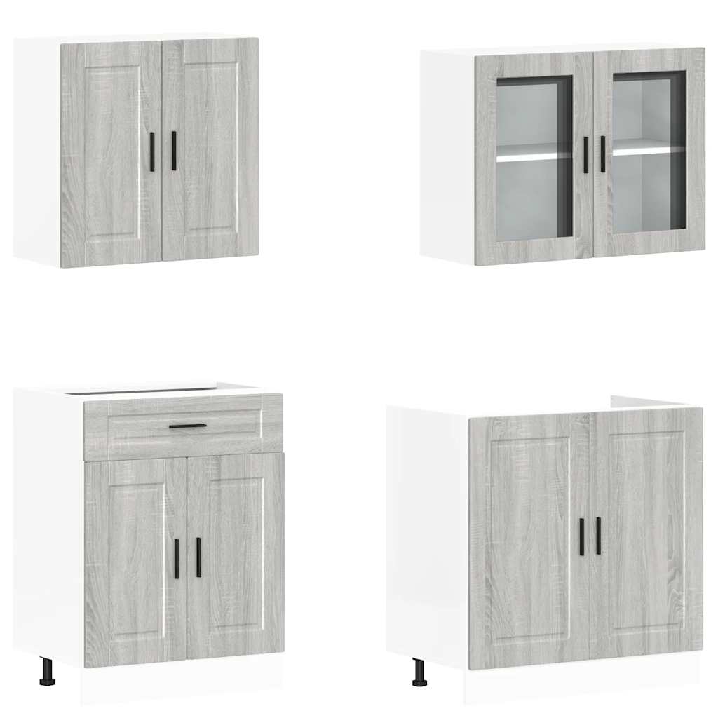 4 Piece Kitchen Cabinet Set Porto Grey Sonoma Engineered Wood - Bargainia.com - 