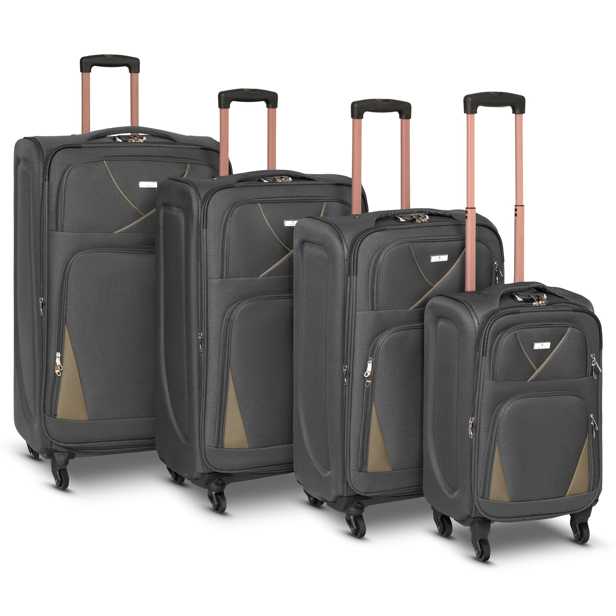 4-Wheel Suitcase Set Soft Shell Luggage, Set of 4 L,M,S,Cabin - Assorted Colours