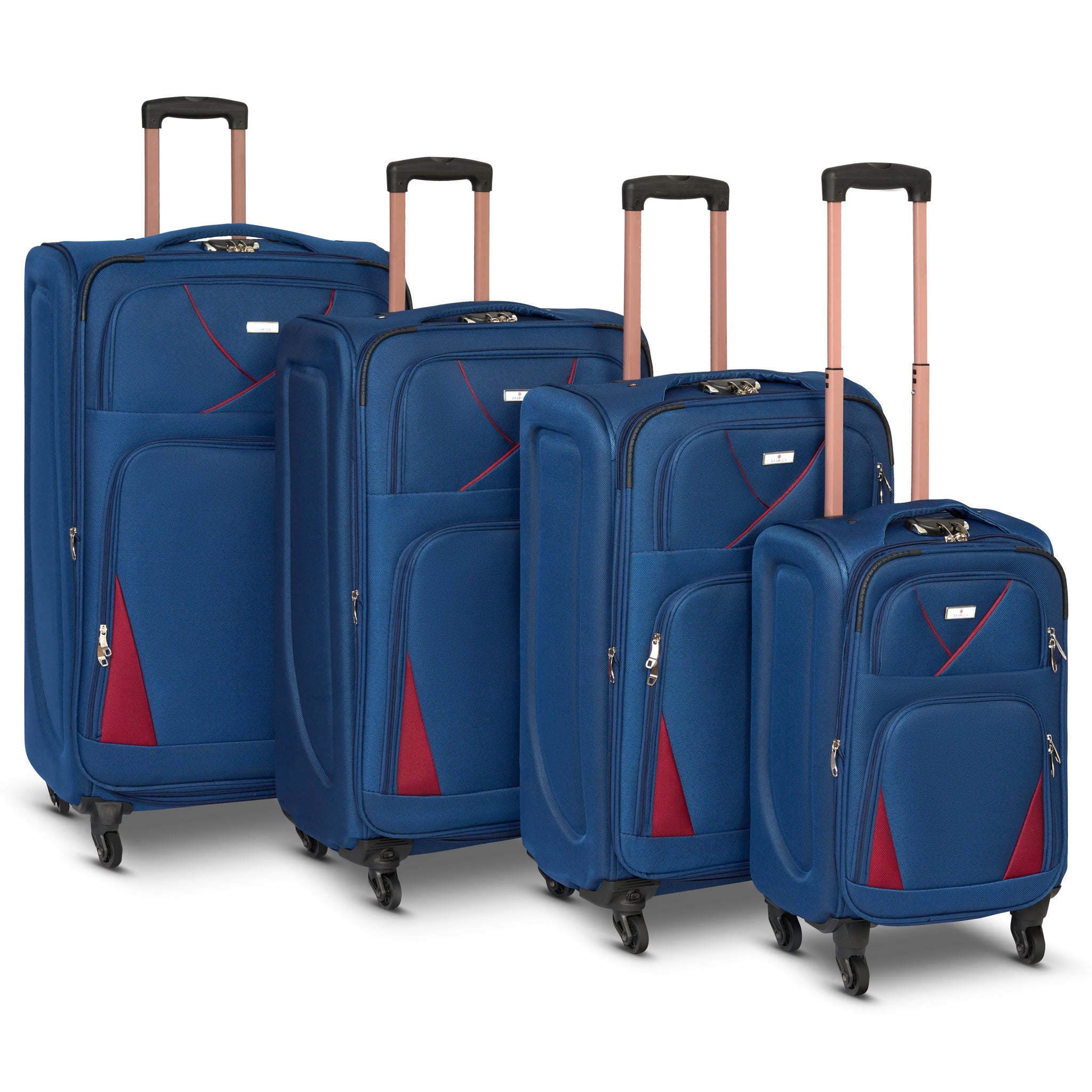 4-Wheel Suitcase Set Soft Shell Luggage, Set of 4 L,M,S,Cabin - Assorted Colours