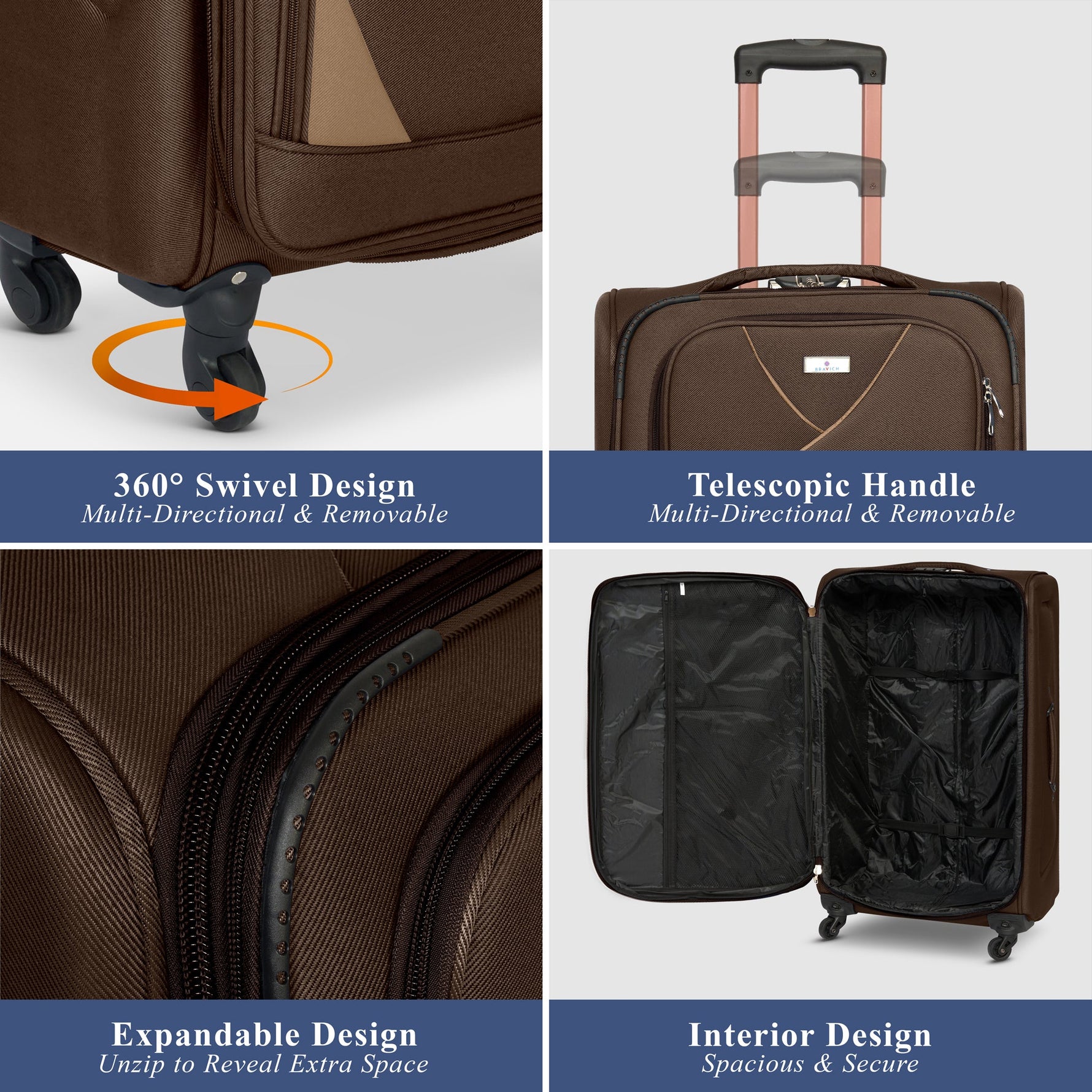 4 - Wheel Suitcase Set Soft Shell Luggage, Set of 4 L,M,S,Cabin - Assorted Colours - Bargainia.com - 