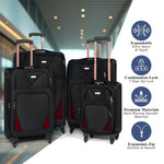 4 - Wheel Suitcase Set Soft Shell Luggage, Set of 4 L,M,S,Cabin - Assorted Colours - Bargainia.com - 