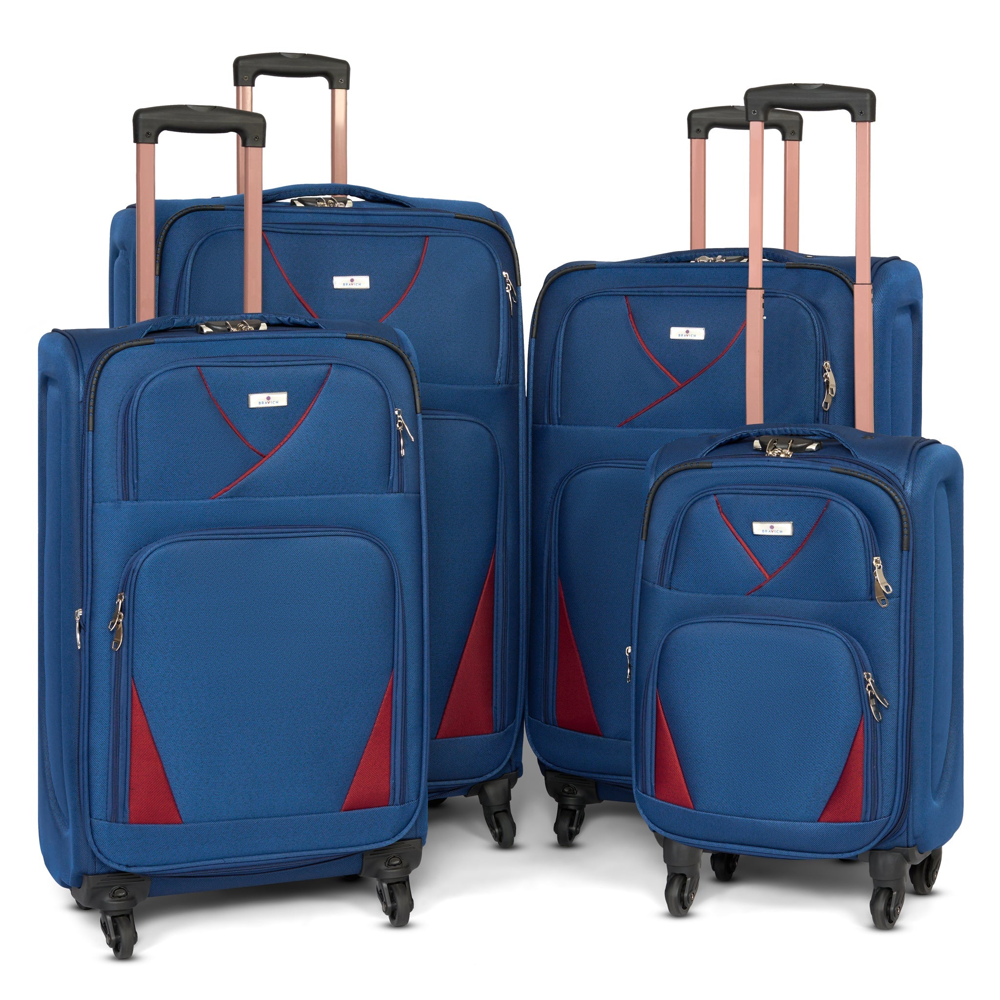 4-Wheel Suitcase Set Soft Shell Luggage, Set of 4 L,M,S,Cabin - Assorted Colours Bargainia