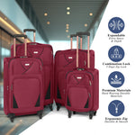 4 - Wheel Suitcase Set Soft Shell Luggage, Set of 4 L,M,S,Cabin - Assorted Colours - Bargainia.com - 