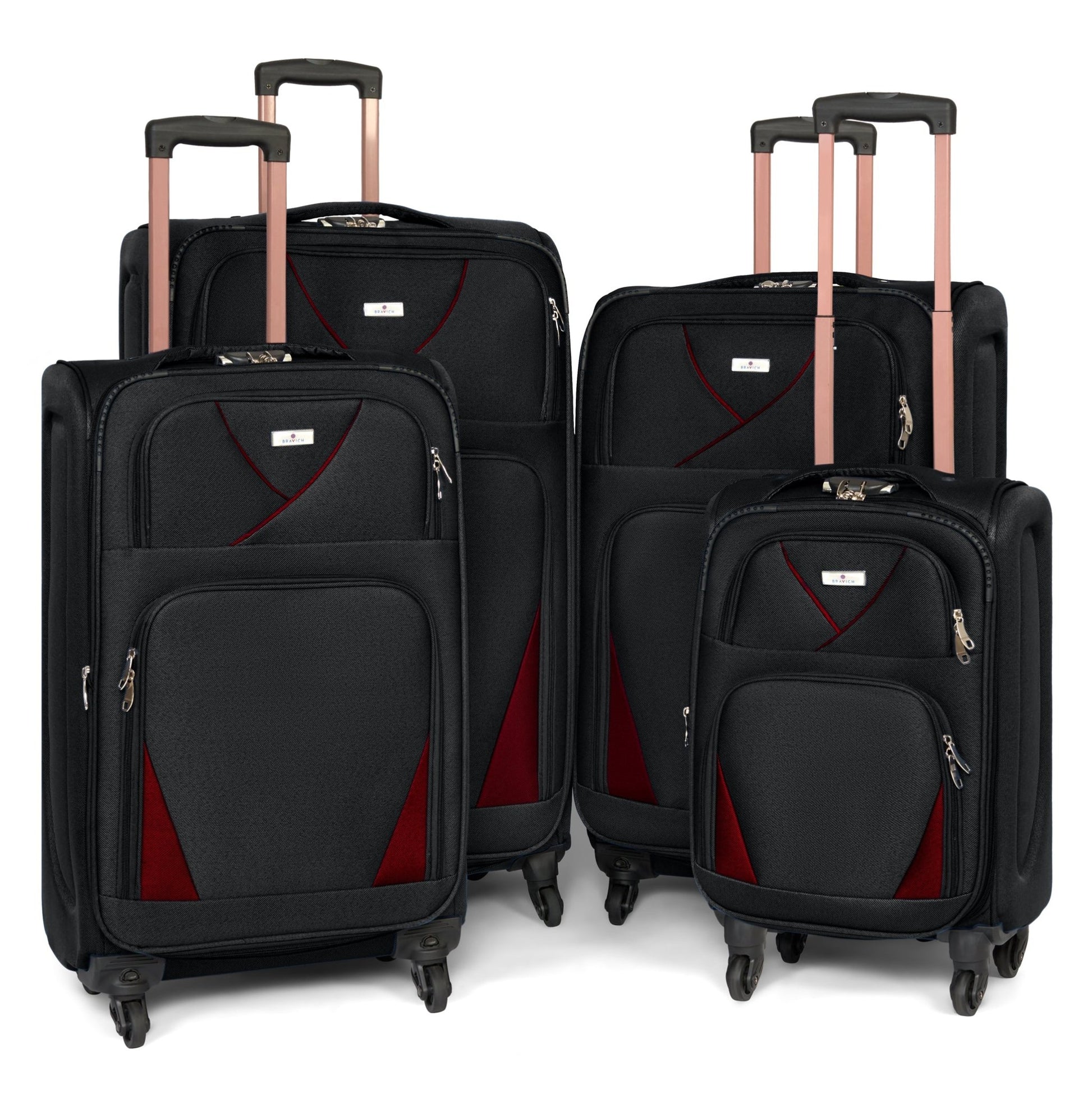 4-Wheel Suitcase Set Soft Shell Luggage, Set of 4 L,M,S,Cabin - Assorted Colours Bargainia
