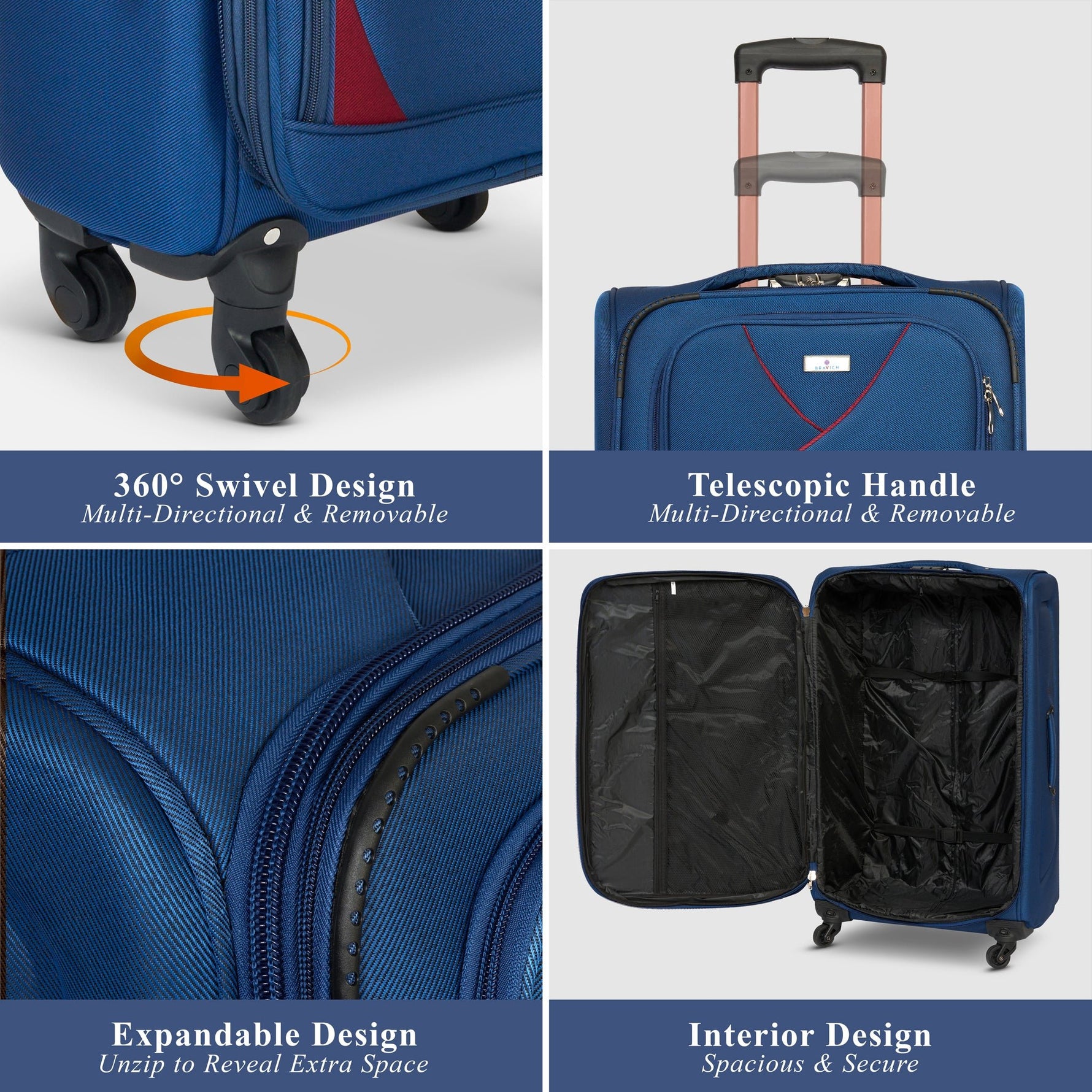 4 - Wheel Suitcase Set Soft Shell Luggage, Set of 4 L,M,S,Cabin - Assorted Colours - Bargainia.com - 