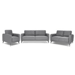 Brixton Grey Fabric Sofa Suite, Armchair, 2 Seater and 3 Seater Set, Linen Look with Solid Wood Frame