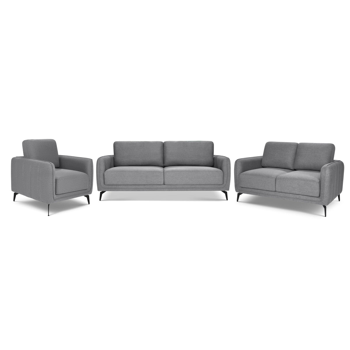 Brixton Grey Fabric Sofa Suite, Armchair, 2 Seater and 3 Seater Set, Linen Look with Solid Wood Frame