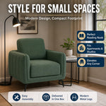 Brixton Green Linen Look Fabric Armchair, Modern Accent Chair with Solid Wood Frame and Black Steel Legs