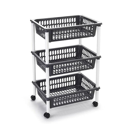 3 Tier Basket Pantry Storage Trolley - Dark Grey-8414926205388-Bargainia.com