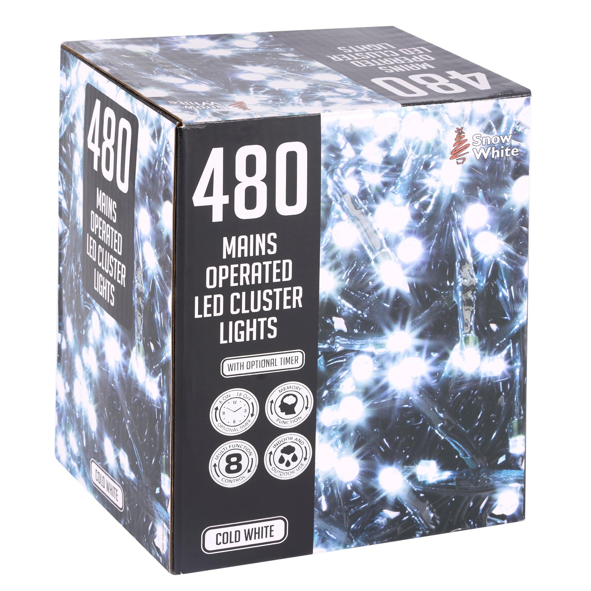 480 LED Cluster Lights Indoor/Outdoor - Cold White - 6m Lighting Clearance