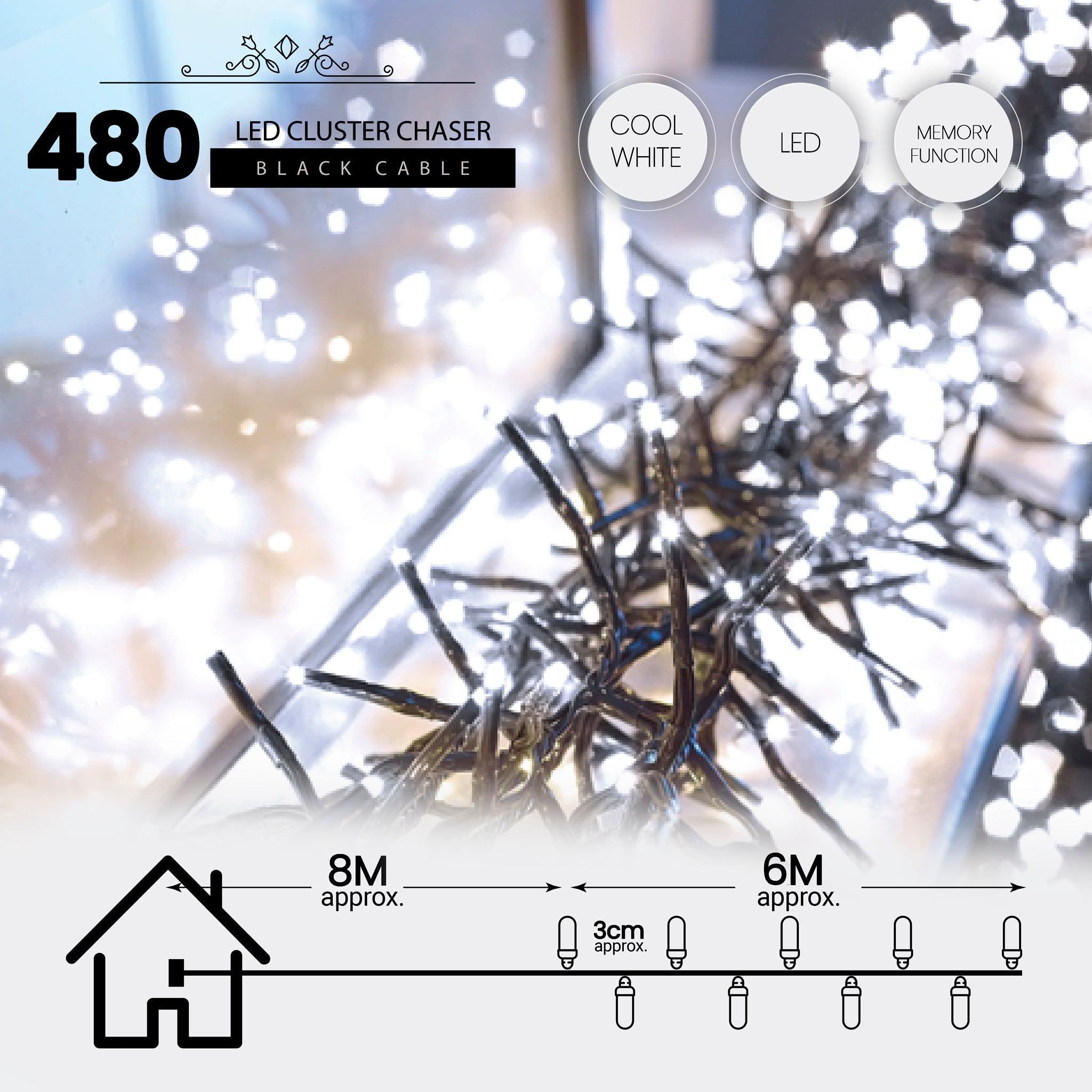 480 LED Cluster Lights Indoor/Outdoor - Cold White - 6m Lighting Clearance