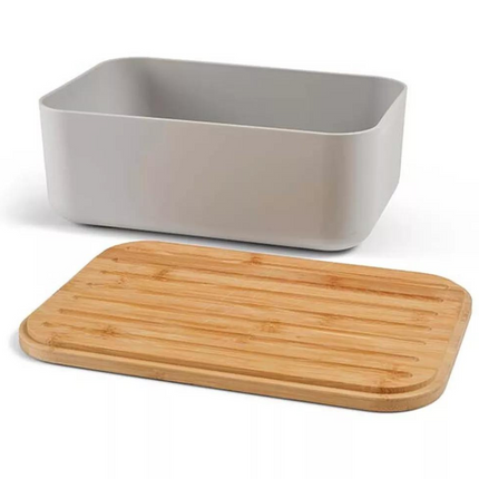 Brabantia Pure Grey Storage Bread Bin Box With Wooden Bamboo Chopping Board 5.5L-5415252018928-Bargainia.com