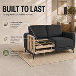Brixton Dark Grey Fabric Sofa, 2 Seater Linen Look Settee with Solid Wood Frame, Foam Cushions and Steel Legs