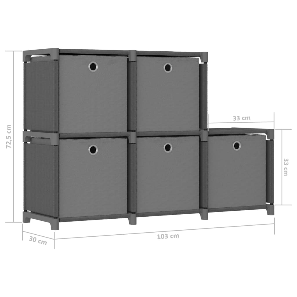 5 - Cube Display Shelf with Boxes Grey 103x30x72.5 cm Fabric - Bargainia.com - 