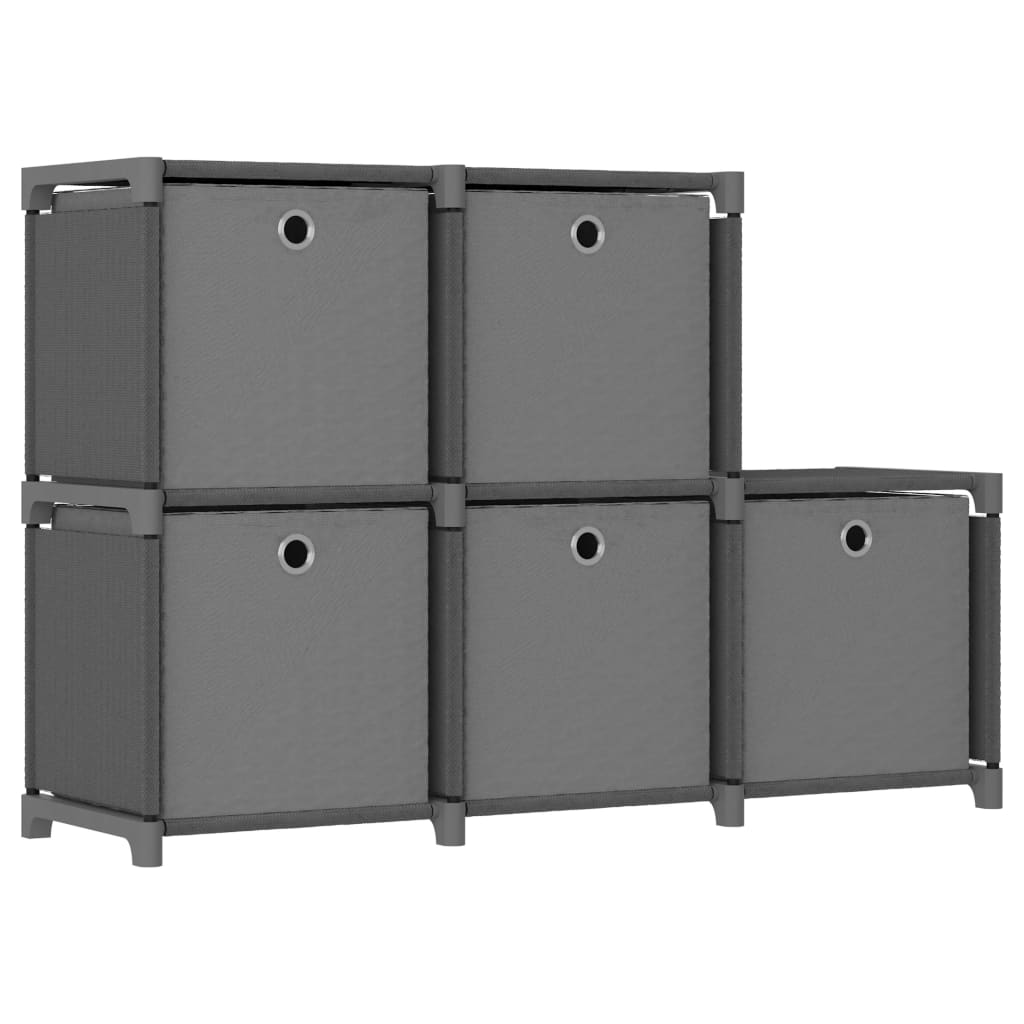 5 - Cube Display Shelf with Boxes Grey 103x30x72.5 cm Fabric - Bargainia.com - 