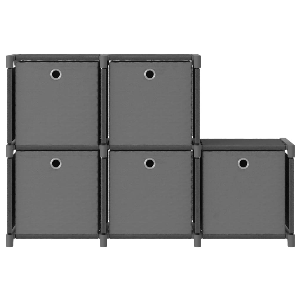 5 - Cube Display Shelf with Boxes Grey 103x30x72.5 cm Fabric - Bargainia.com - 