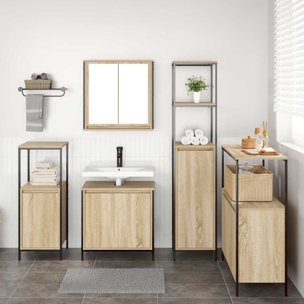 5 - Piece Bathroom Furniture Set in Sonoma Oak Engineered Wood - Bargainia.com - 