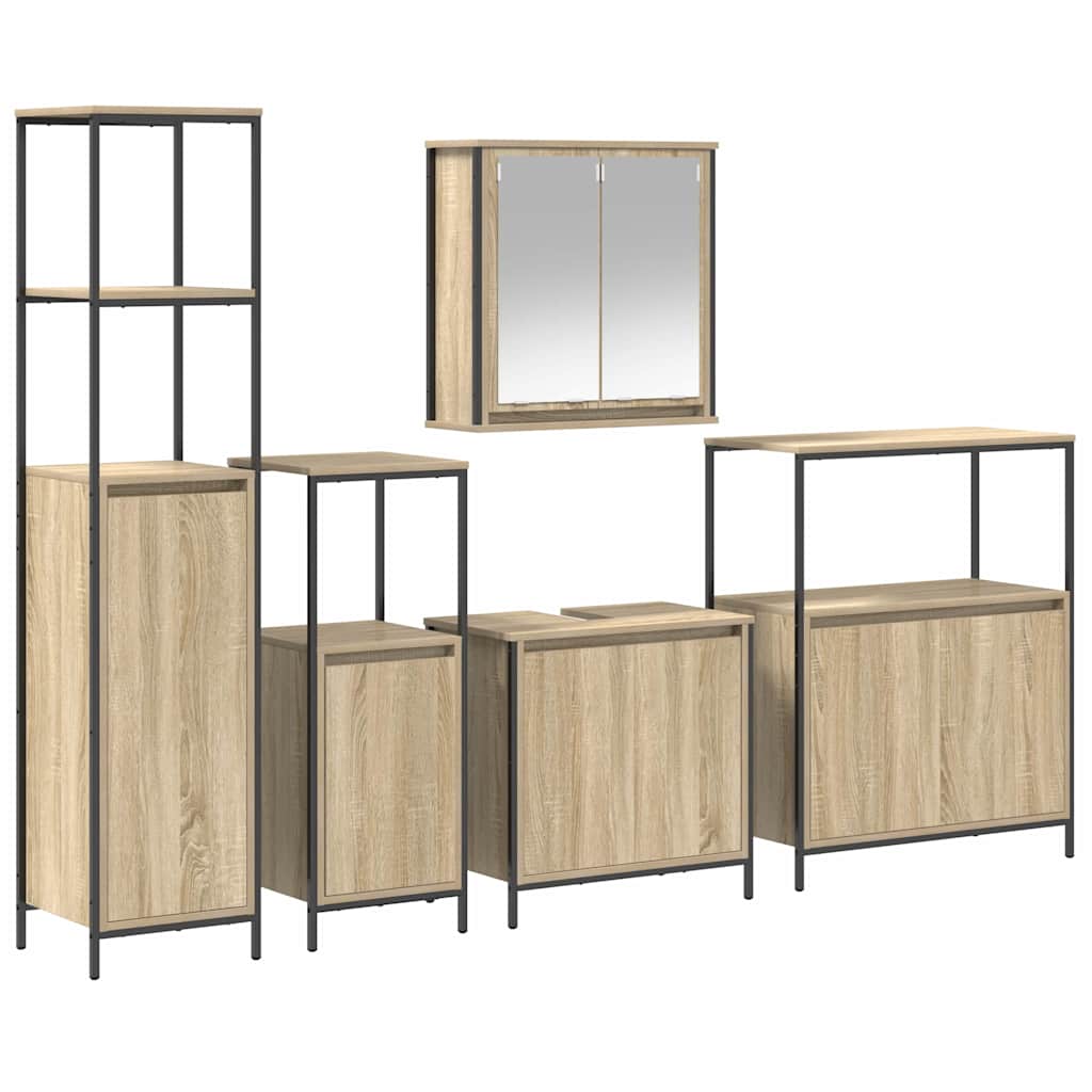 5 - Piece Bathroom Furniture Set in Sonoma Oak Engineered Wood - Bargainia.com - 