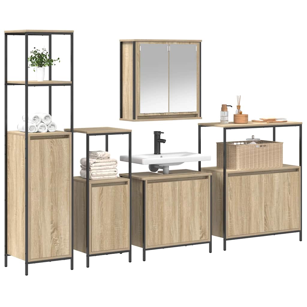 5 - Piece Bathroom Furniture Set in Sonoma Oak Engineered Wood - Bargainia.com - 
