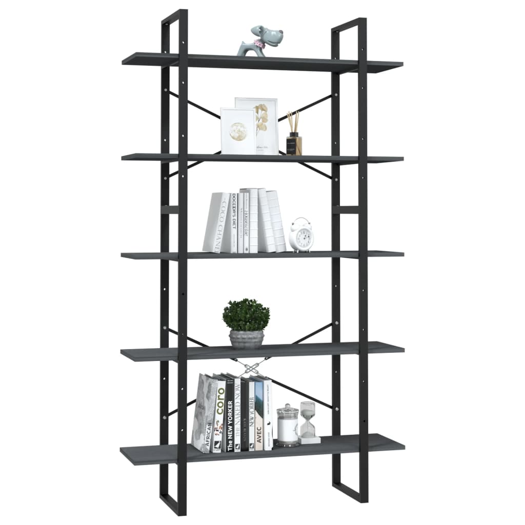 5 - Tier Book Cabinet Grey 100x30x175 cm Pinewood - Bargainia.com - 8720286649619 - 3082005