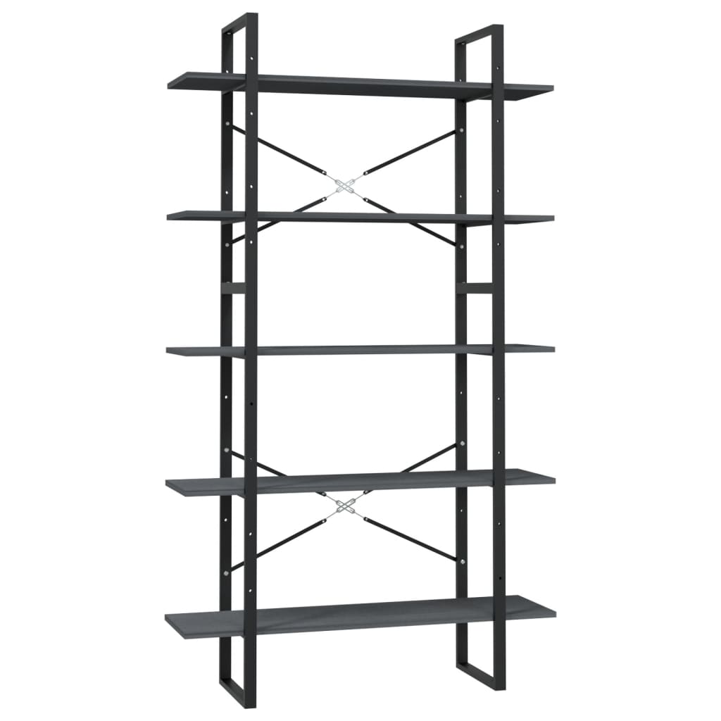 5 - Tier Book Cabinet Grey 100x30x175 cm Pinewood - Bargainia.com - 8720286649619 - 3082005