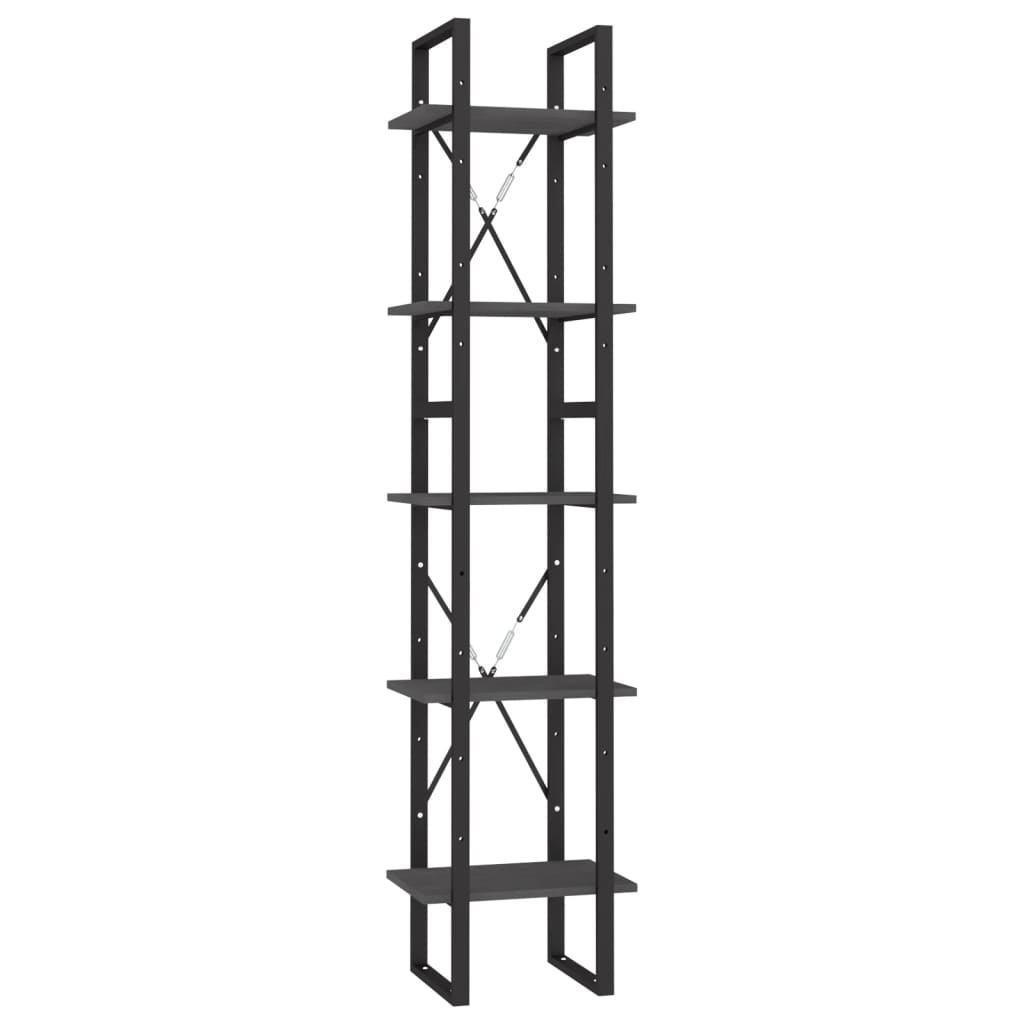5 - Tier Book Cabinet Grey 40x30x175 cm Pinewood - Bargainia.com - 8720286649312 - 3081975