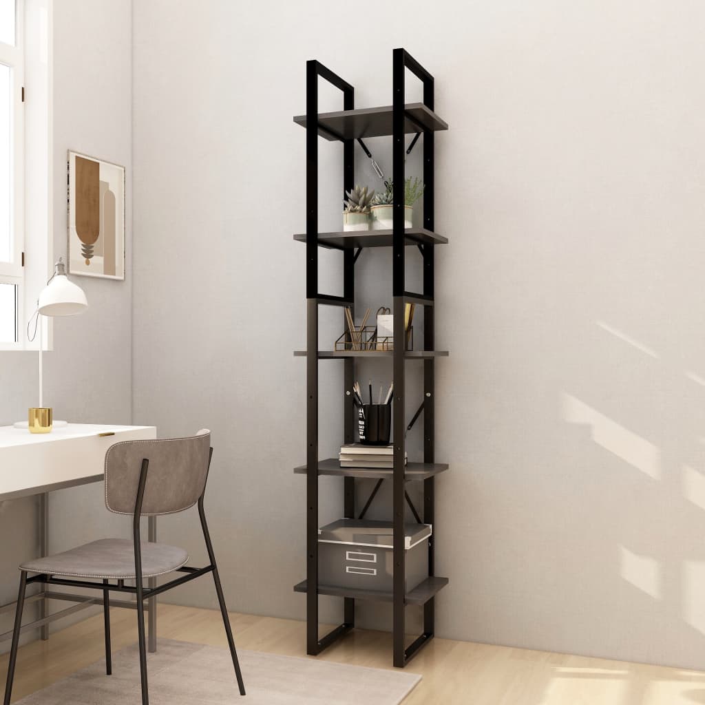 5 - Tier Book Cabinet Grey 40x30x175 cm Pinewood - Bargainia.com - 8720286649312 - 3081975