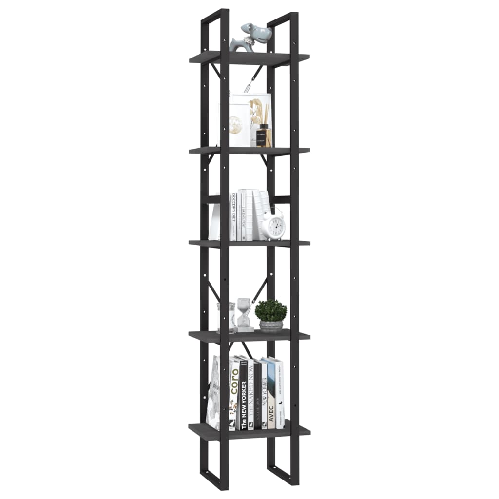 5 - Tier Book Cabinet Grey 40x30x175 cm Pinewood - Bargainia.com - 8720286649312 - 3081975