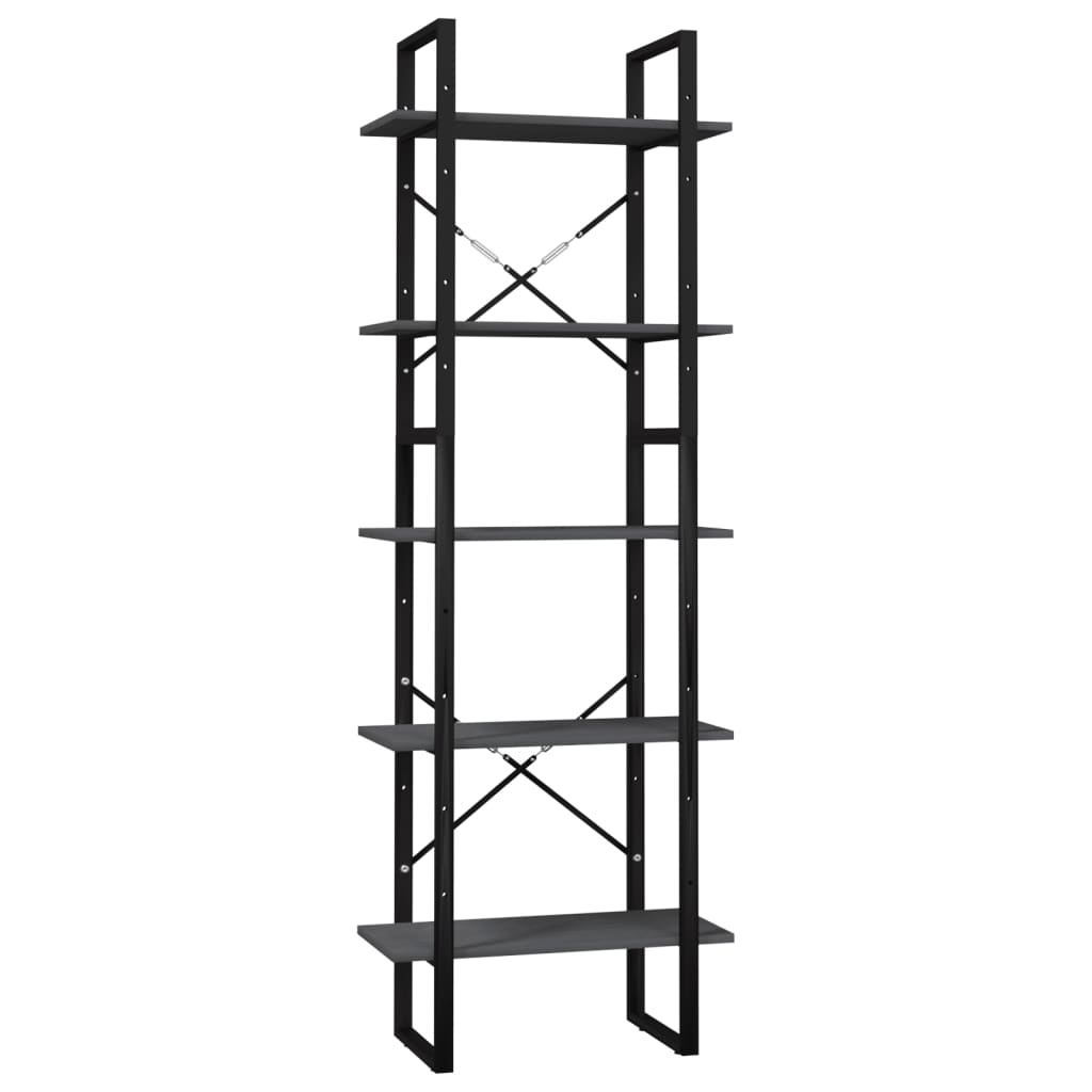 5 - Tier Book Cabinet Grey 60x30x175 cm Pinewood - Bargainia.com - 8720286649411 - 3081985