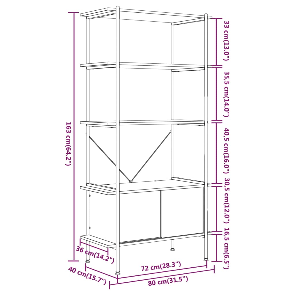 5 - Tier Shelving Unit with Cabinet 80x40x163 cm Steel and Engineered Wood - Bargainia.com - 
