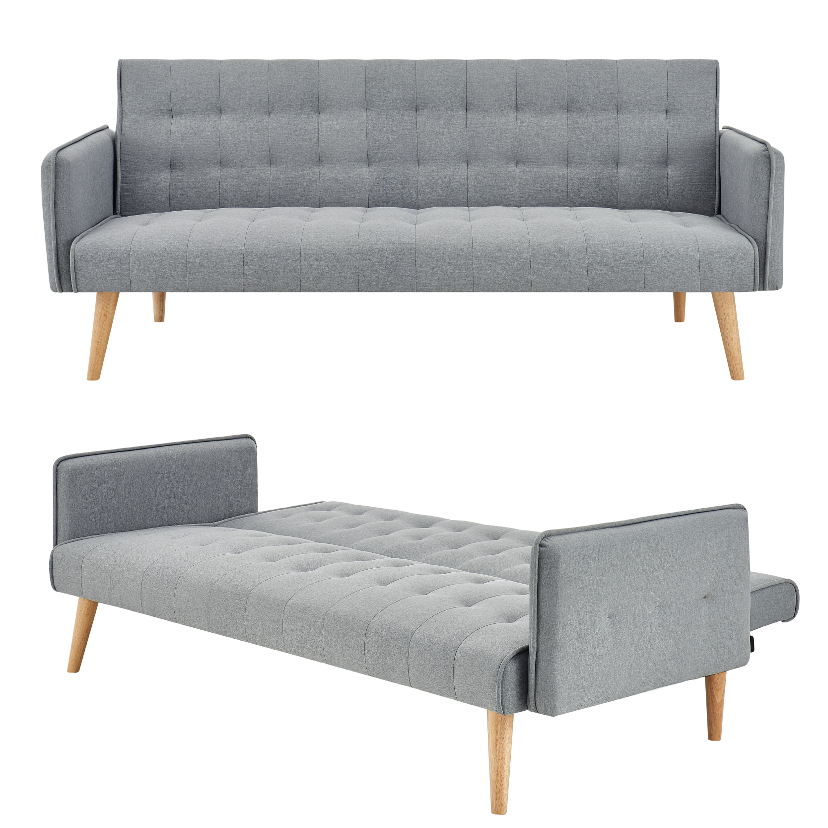 Mario Click Clack 3 Seater Double Sofa Bed - Grey Bargainia