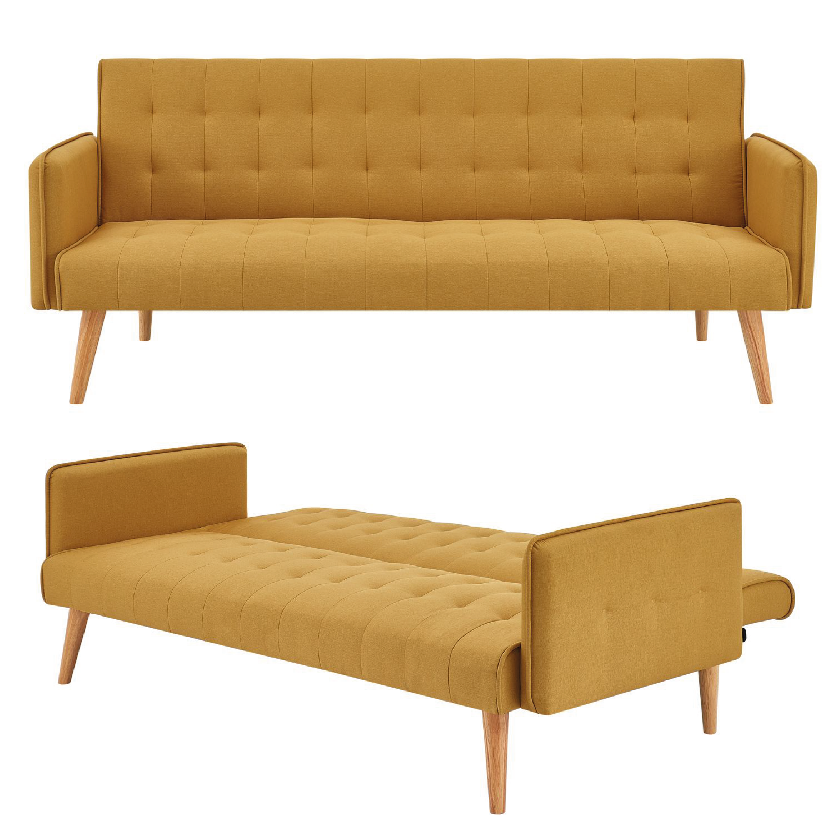 Mario Click Clack 3 Seater Double Sofa Bed - Mustard Bargainia