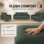 Brixton Green Fabric Sofa Suite, Armchair, 2 Seater and 3 Seater Set, Linen Look with Solid Wood Frame