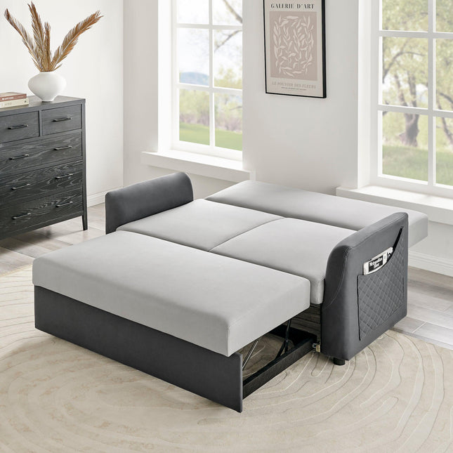 Rhona Faux Suede Pull Out Two Seater Double Sofa Bed - Grey-Bargainia.com