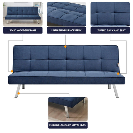 Britney Essentials 3 Seater Click Clack Sofa Bed - Navy Blue-Bargainia.com