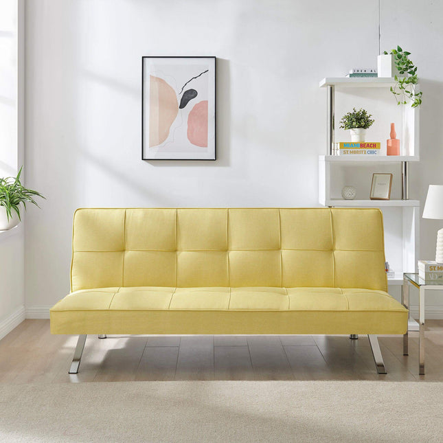 Britney Essentials 3 Seater Click Clack Sofa Bed - Yellow-Bargainia.com